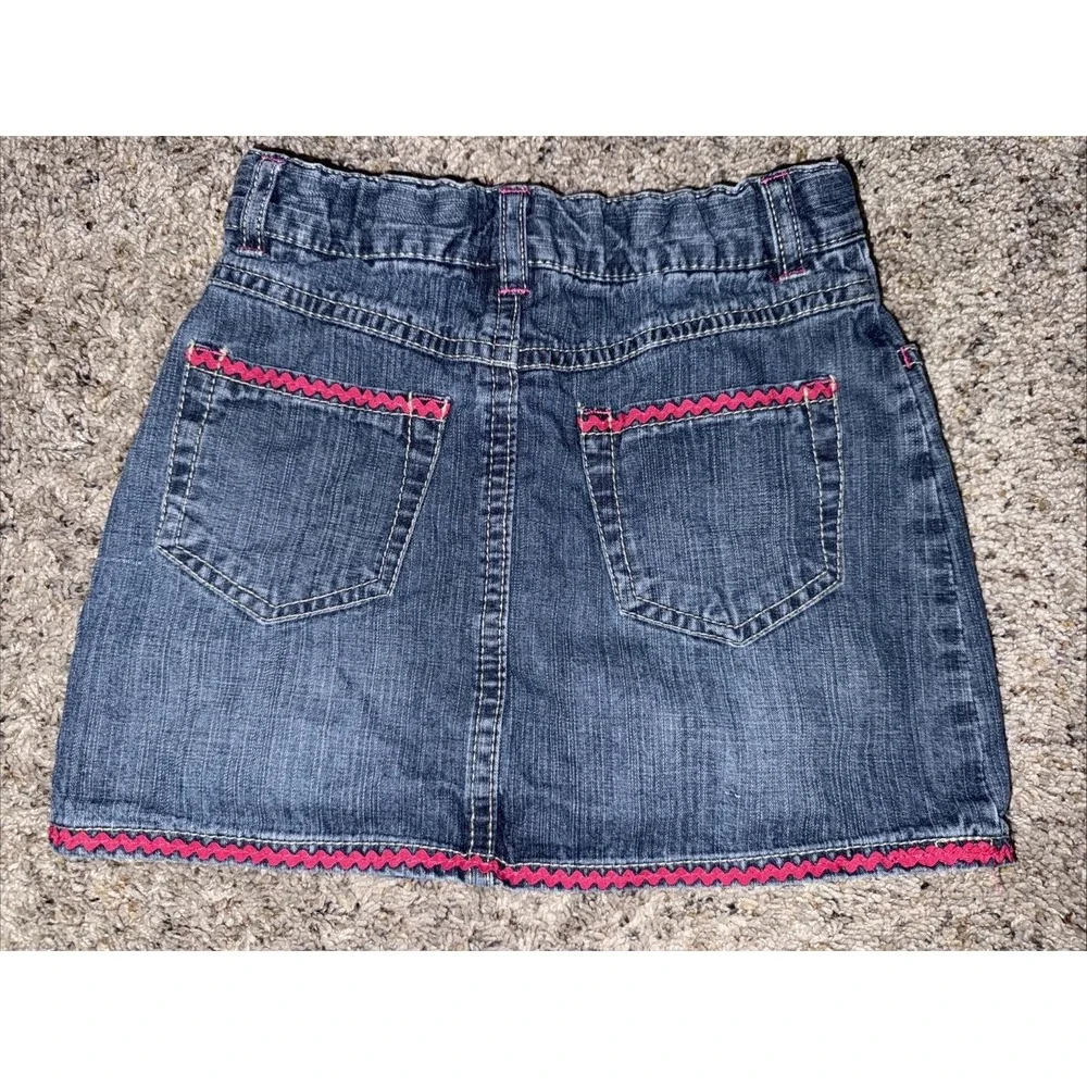 Gymboree Little Girls Size 6 Blue Jean Skirt Snap Pockets Cotton 2014‎ Pink Trim